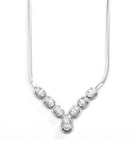 Classic combination of Diamond Essence Oval cut and Pear cut stones set in Platinum Plated Sterling Silver. Necklace suitable for any occasion.