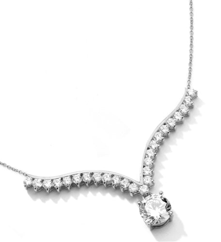 Supreme Necklace that is sure shot eye candy! 2.0 Cts. Brilliant White Diamond Essence Round Dangler atones a curvy melee of Round Brilliants set exquisitely in an Art Deco Setting! 3.50 Cts.T.W. attached with Chain in 14k Solid White Gold.
