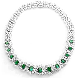 Prong Set Designer Necklace with Simulated Emerald Cut Emerald, Pear, Marquise Essence and Round Brilliant Diamonds by Diamond Essence set in Sterling Silver