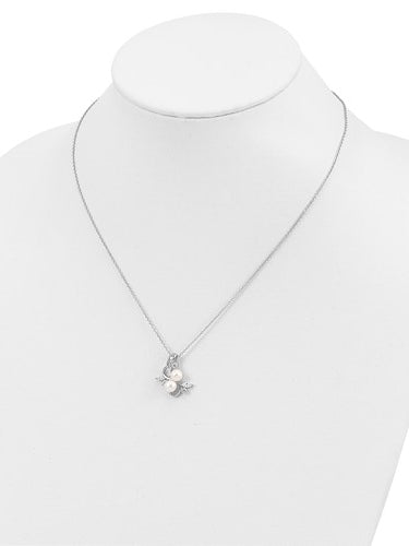 Diamond Essence Round Brilliant Melee, marquise stones and Pearl Pendant, 1.20 Ct.T.W. in Platinum Plated Sterling Silver. Chain Included.