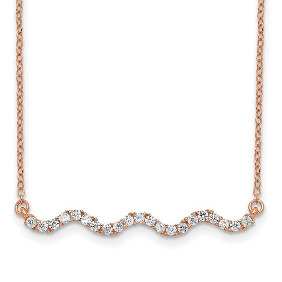 Prong Set Round Brilliant Stones Set In Rose Plated Silver Bar Necklace