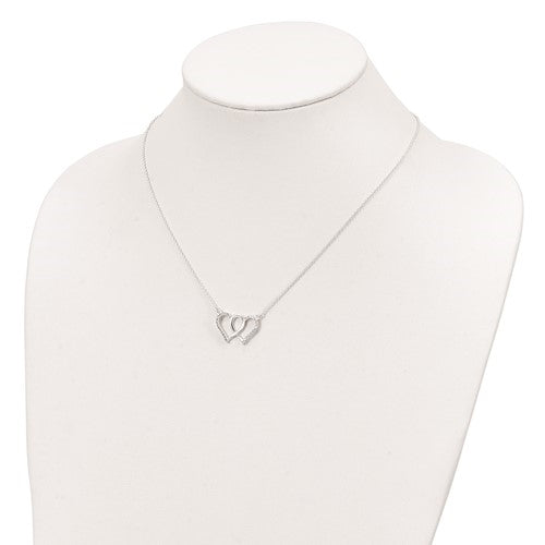 Heart In Heart with 18" long attached chain, 0.50 ct. t.w. of Diamond Essence Round Brilliant Stones in Platinum Plated Sterling Silver.