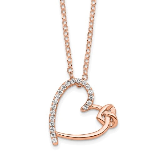 Diamond Essence Heart Shape Pendant with Round stones, 1.0 cts.t.w. in Rose Plated Sterling Silver.
