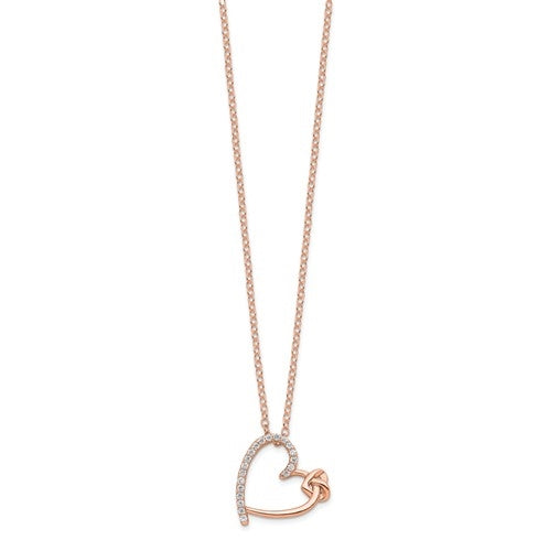 Diamond Essence Heart Shape Pendant with Round stones, 1.0 cts.t.w. in Rose Plated Sterling Silver.