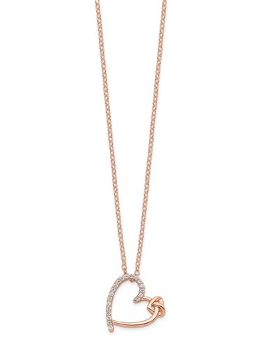 Diamond Essence Heart Shape Pendant with Round stones, 1.0 cts.t.w. in Rose Plated Sterling Silver.
