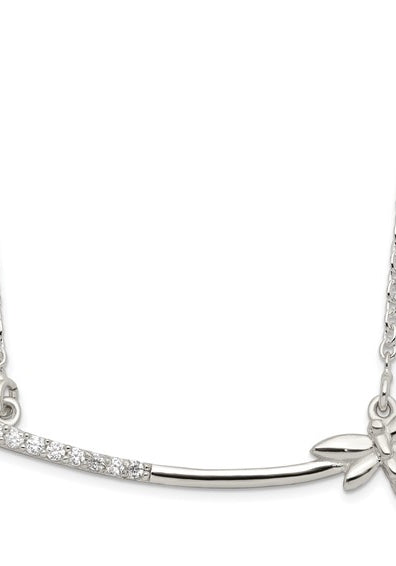 Platinum Plated Sterling Silver Dragonfly Bar Necklace with Round Brilliant Diamond Essence stones, 0.25 cts.t.w.