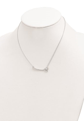 Platinum Plated Sterling Silver Dragonfly Bar Necklace with Round Brilliant Diamond Essence stones, 0.25 cts.t.w.