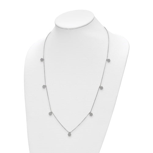 28 Inch Long Diamond Essence 7 flower Station Necklace With Round Brilliant Stones, 2.54Cts.t.w. in Sterling silver