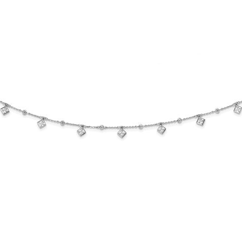18 Inch Long Diamond Essence thirteen Station Necklace With Round & Princess Brilliant Bezel-set Stones, 2.84Cts.t.w. in Sterling silver