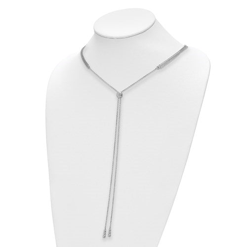 Bezel set multi strand layered necklace with artificial marquise and round brilliant diamonds by Diamond Essence set in platinum plated sterling silver. 2 Cts.t.w.