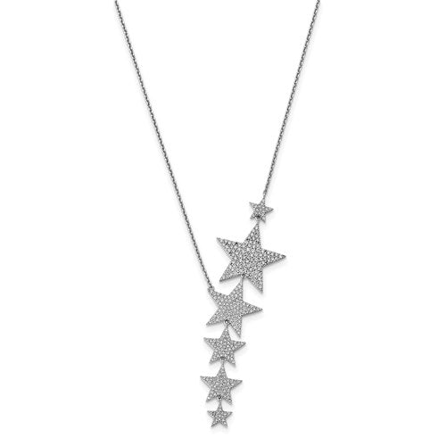 Necklace with star design. 2.0 Cts.t.w. Round Brilliant stones set in pave setting. Chain length 16" with 2" extension. 296 stones.