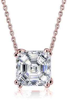 Diamond Essence 3 Cts. Asscher Cut Pendant In Rose Plated Sterling Silver.