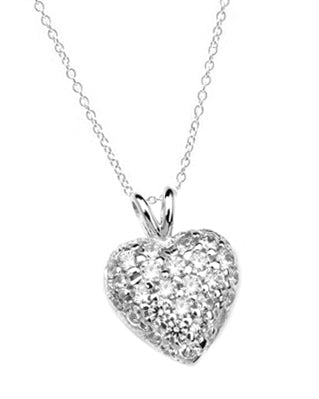 Heart Pendant with 1.30 Cts.T.W. Pave - Set Round Brilliant Melee, to guide him directly to you. 1/2 inch long in Platinum Plated Sterling Silver.
Free Silver Chain Included.