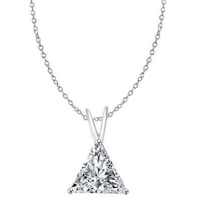 Diamond Essence Pendant with 1.0 ct Triangle Stone in Platinum Plated Sterling Silver.