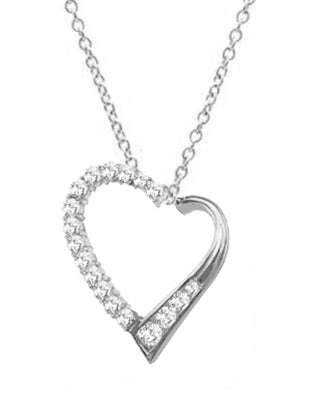Diamond Essence Heart Shape Pendant with Round and Princess stones, 1.50 cts.t.w. in Platinum Plated Sterling Silver.