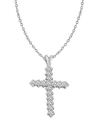 Platinum Plated Sterling Silver Cross Pendant with Round Brilliant Diamond Essence stones, 1.25 Cts.T.W.