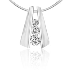 round stones stack in 2 Platinum Plated Sterling Silver bars pendant