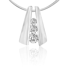 round stones stack in 2 Platinum Plated Sterling Silver bars pendant
