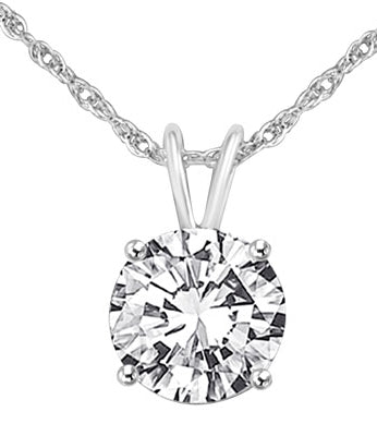Diamond Essence Round Brilliant 1.0 ct. set in Platinum Plated Sterling Silver.