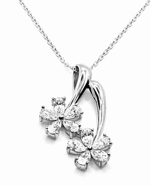 Pendant-Silver,2 flower slide,10 pear shape stone