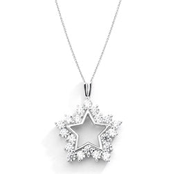 Platinum Plated Sterling Silver star pendant with twenty round brilliant Diamond Essence melee in prong setting to shine starbright day or night. 0.80 cts.t.w.