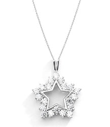Platinum Plated Sterling Silver star pendant with twenty round brilliant Diamond Essence melee in prong setting to shine starbright day or night. 0.80 cts.t.w.
