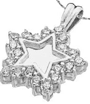 Platinum Plated Sterling Silver star pendant with twenty round brilliant Diamond Essence melee in prong setting to shine starbright day or night. 0.80 cts.t.w.