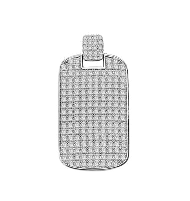 Designed to Impress, this solid tablet pendant is perfect for your he-man! One side completely covered with Diamond Essence Accents, 2" H and 1-1/4"W. set in Platinum Plated Sterling Silver. Chain Not Included.