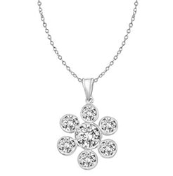 6 round stone 1 center stone Silver flower pendant