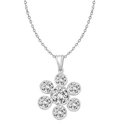 6 round stone 1 center stone Silver flower pendant