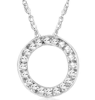 An endless journey. Platinum plated sterling silver, circular pendant showing off Round Brilliant Diamond Essence stones, 2.5 cts.t.w. on 18" length chain. Free Silver Chain Included.