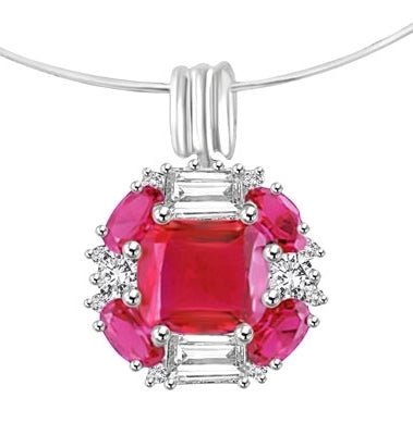 Platinum Plated Sterling Silver pendant with pink Ruby stone