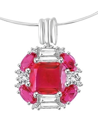 Platinum Plated Sterling Silver pendant with pink Ruby stone