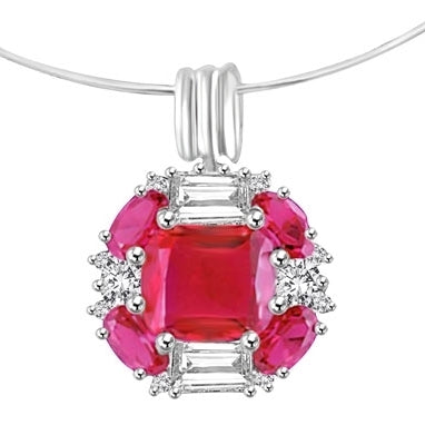 Platinum Plated Sterling Silver pendant with pink Ruby stone