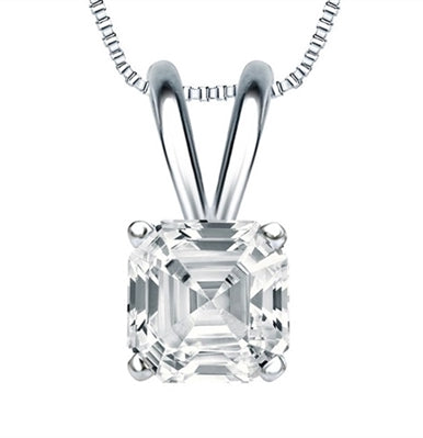 Asscher cut Diamond pendant Sterling Silver