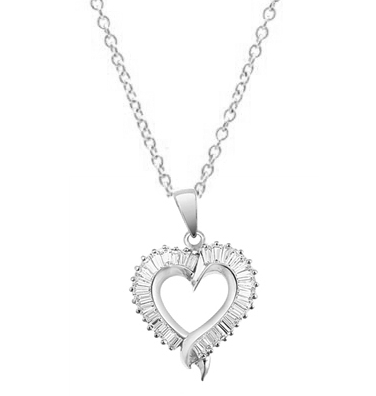 Valentine special, Diamond Essence sparkling baguettes set in prong style channel setting of Platinum Plated Sterling Silver. 2.0 cts.t.w.