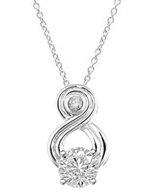 Intriguing and exotic pendant with 2 carat Diamond Essence round brilliant masterpiece in Platinum Plated Sterling Silver.