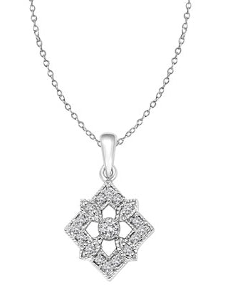Diamond Essence Designer Pendant with Round Stones. 1.25 Cts. T.W. set in Platinum Plated Sterling Silver.