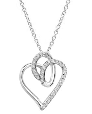 Superb Heart Shaped Pendant with Brilliant Diamond Essence Stones on Fluttery Curves. 1.5 Cts. T.W. set in Platinum Plated Sterling Silver.