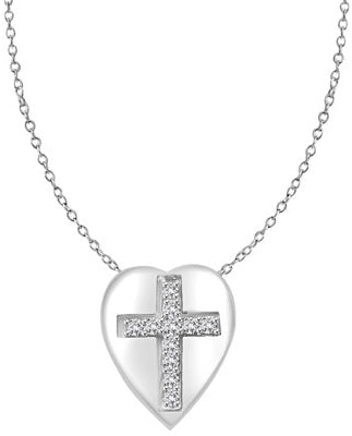 Diamond Essence Cross Pendant with round stones in Platinum Plated Sterling Silver.