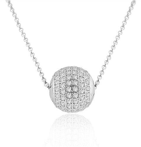 Diamond Essence Round Stone Pendant with 18" Chain in Platinum Plated Sterling Silver.
