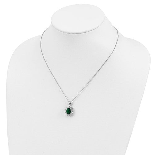 Platinum Plated Sterling Silver Diamond Essence Pendant With Emerald Essence Oval Cut Center Surrounded By Round Brilliant Melee, 3 Cts.T.W.