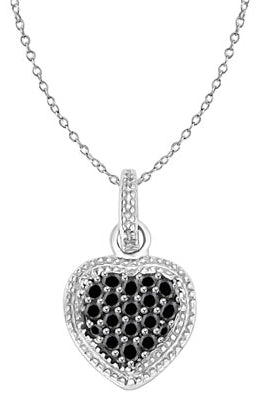 Prong Set Heart Pendant with Round Black and Brilliant Melee Diamonds By Diamond Essence set in Sterling Silver