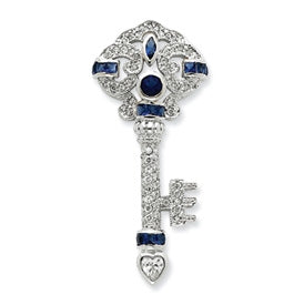 Key Pendant Simulated Sapphire Diamonds Pave Set
