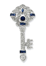 Key Pendant Simulated Sapphire Diamonds Pave Set