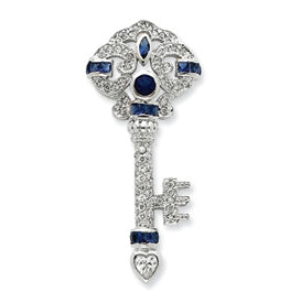 Key Pendant Simulated Sapphire Diamonds Pave Set