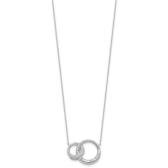 Interlocking circles with Diamond essence round brilliant stones in silver necklace.