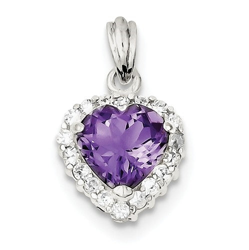 Platinum Plated Sterling Silver Diamond Essence Pendant With Amethyst Essence Heart In Center Surrounded By Round Brilliant Melee, 3.50 Cts.T.W.