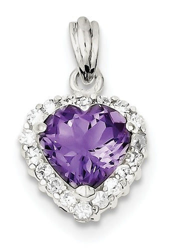 Platinum Plated Sterling Silver Diamond Essence Pendant With Amethyst Essence Heart In Center Surrounded By Round Brilliant Melee, 3.50 Cts.T.W.