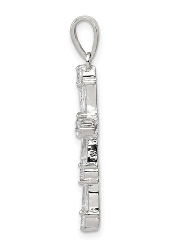Beautiful designer cross pendant with Diamond Essence tapered baguettes and round stones, 2.0 cts.t.w. set in Platinum Plated Sterling silver.
Free silver chain included.